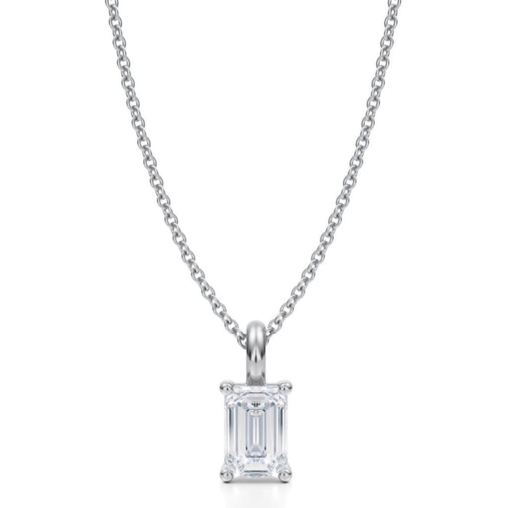 Emerald Lab Diamond 4-Prong Necklace 14K White Gold (0.75ct)