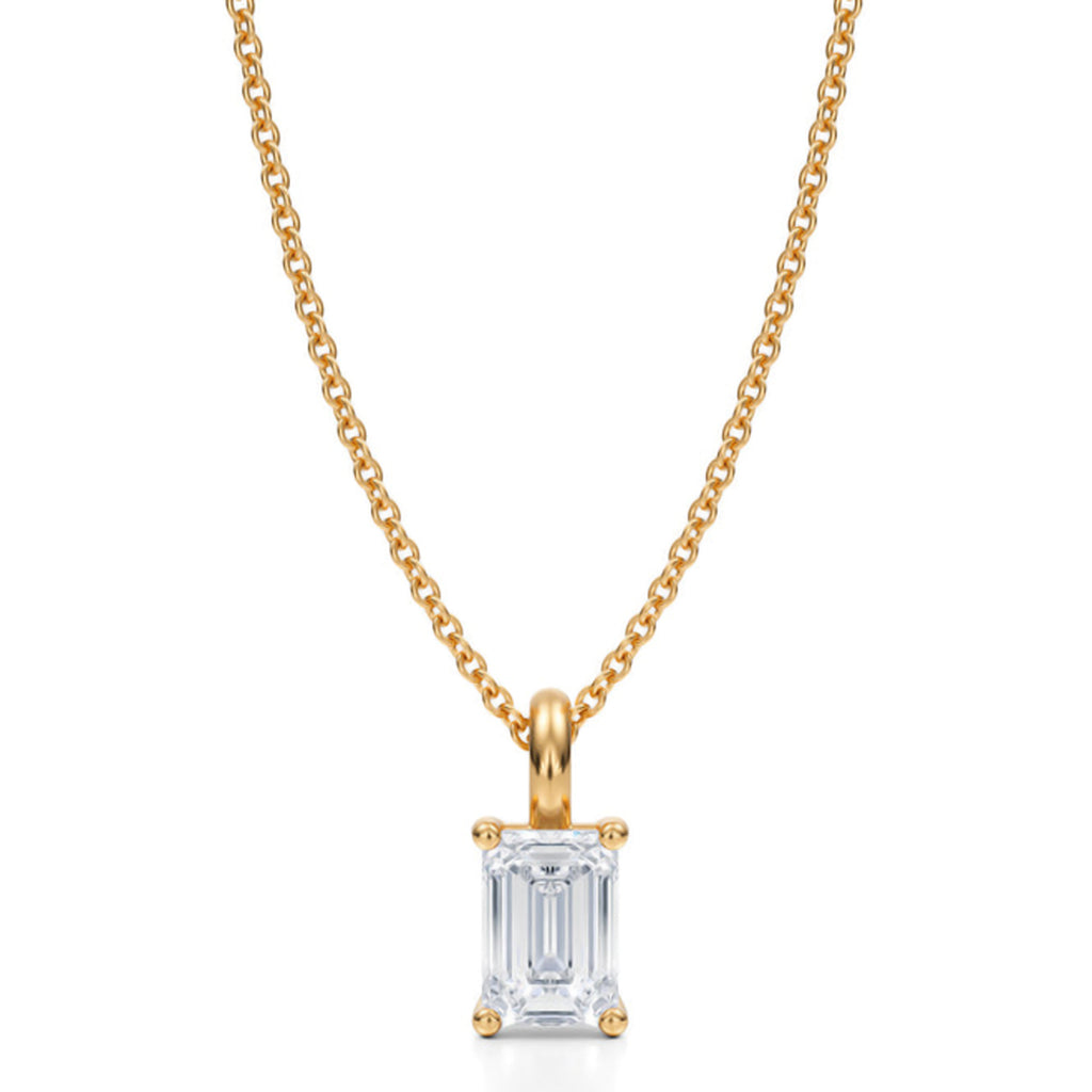 Emerald Lab Diamond 4-Prong Necklace 14K Yellow Gold (0.75ct)