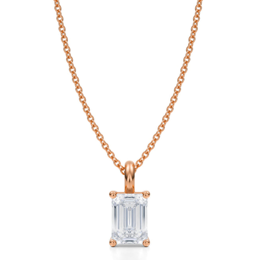 Emerald Lab Diamond 4-Prong Necklace 14K Rose Gold (1.00ct)