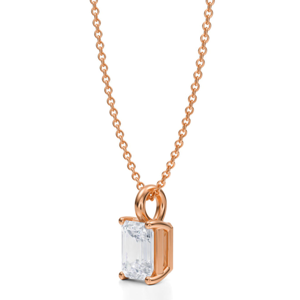 Emerald Lab Diamond 4-Prong Necklace 14K Rose Gold (1.00ct)