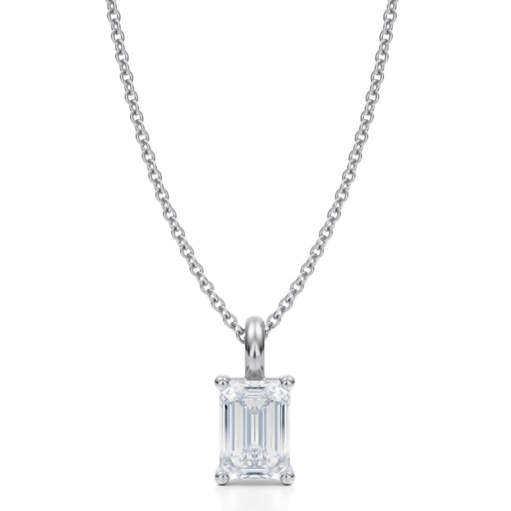 Emerald Lab Diamond 4-Prong Necklace 14K White Gold (1.00ct)