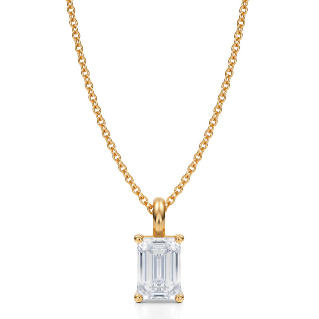 Emerald Lab Diamond 4-Prong Necklace 14K Yellow Gold (1.00ct)