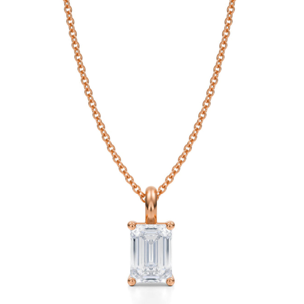 Emerald Solitaire Lab Diamond Pendant Necklace 14K Rose Gold (1.50ct)