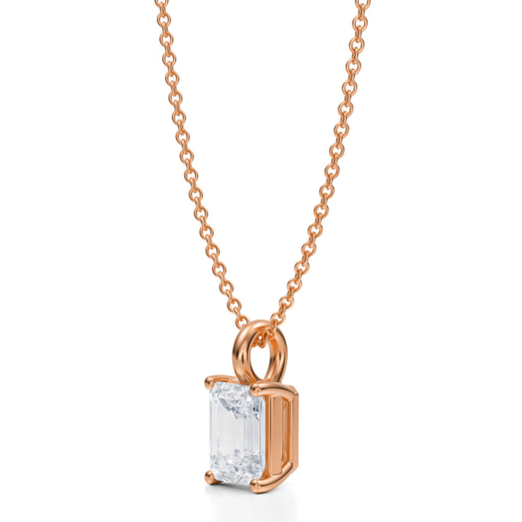 Emerald Solitaire Lab Diamond Pendant Necklace 14K Rose Gold (1.50ct)