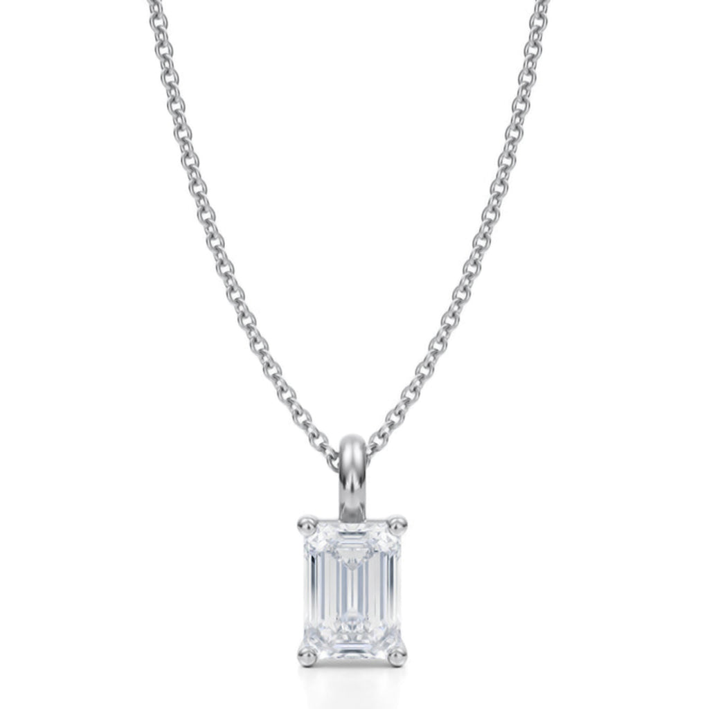 Emerald Solitaire Lab Diamond Pendant Necklace 14K White Gold (1.50ct)
