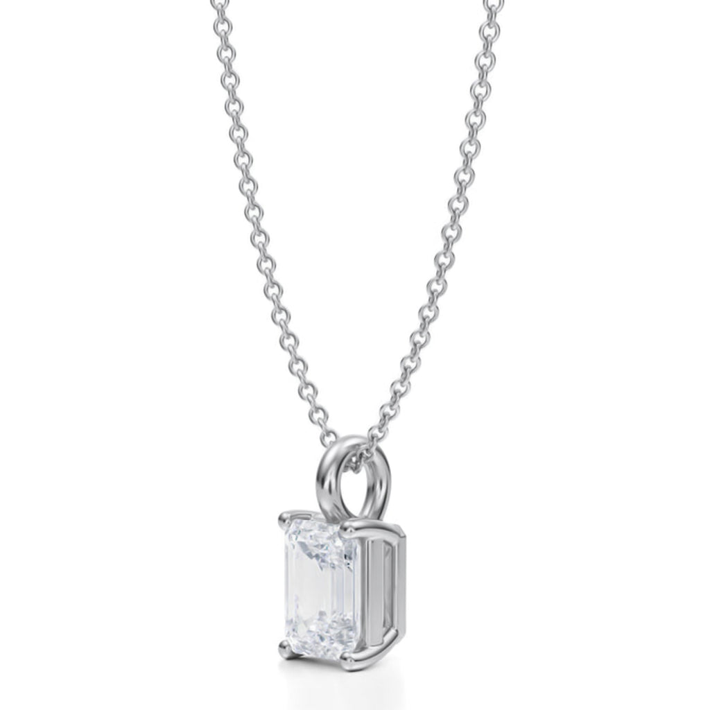 Emerald Solitaire Lab Diamond Pendant Necklace 14K White Gold (1.50ct)