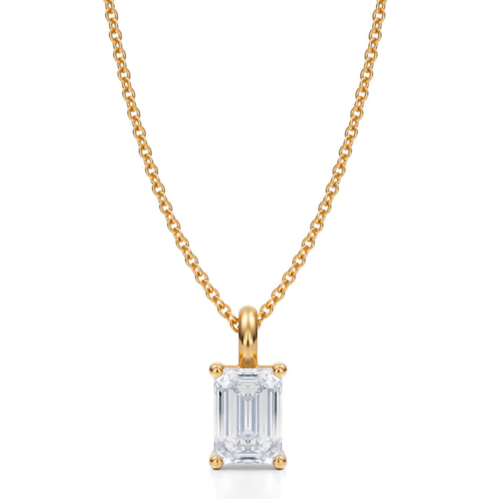 Emerald Solitaire Lab Diamond Pendant Necklace 14K Yellow Gold (1.50ct)