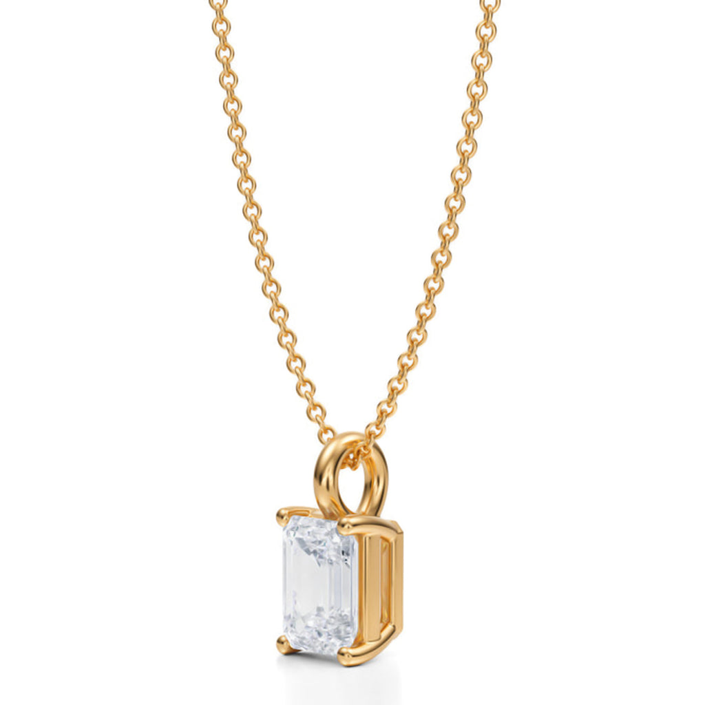Emerald Solitaire Lab Diamond Pendant Necklace 14K Yellow Gold (1.50ct)