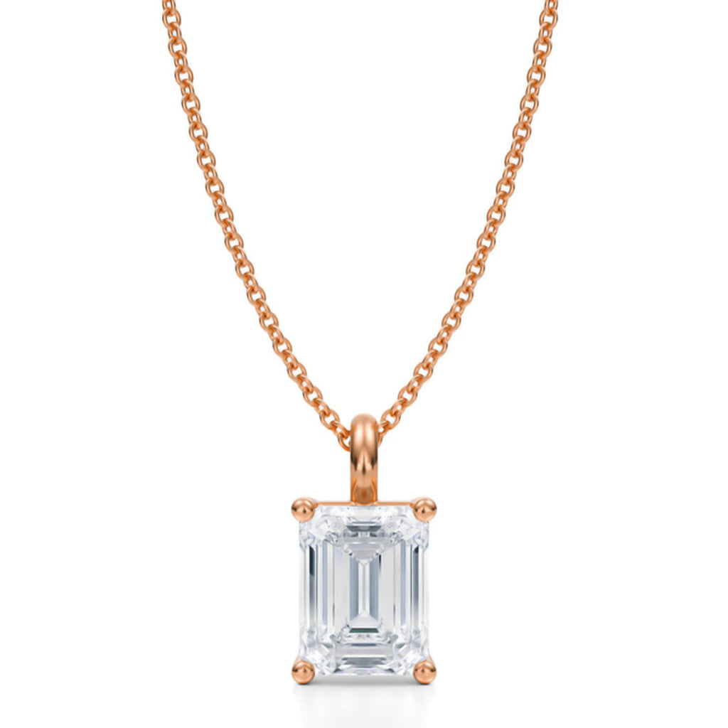 Emerald Lab Diamond 4-Prong Necklace 14K Rose Gold (2.00ct)