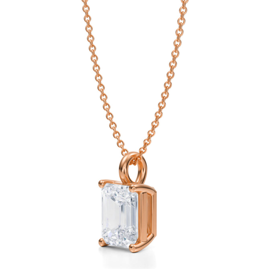 Emerald Lab Diamond 4-Prong Necklace 14K Rose Gold (2.00ct)