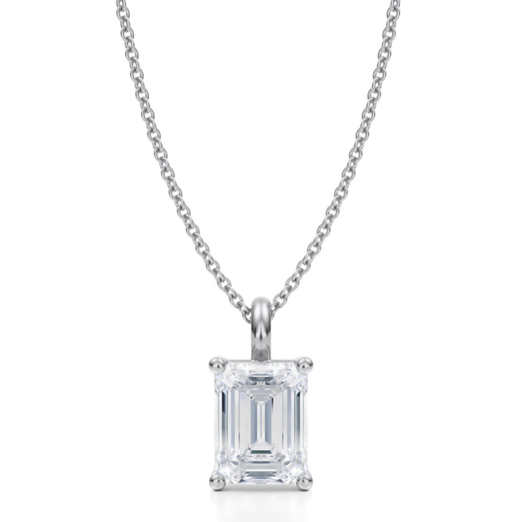 Emerald Lab Diamond 4-Prong Necklace 14K White Gold (2.00ct)