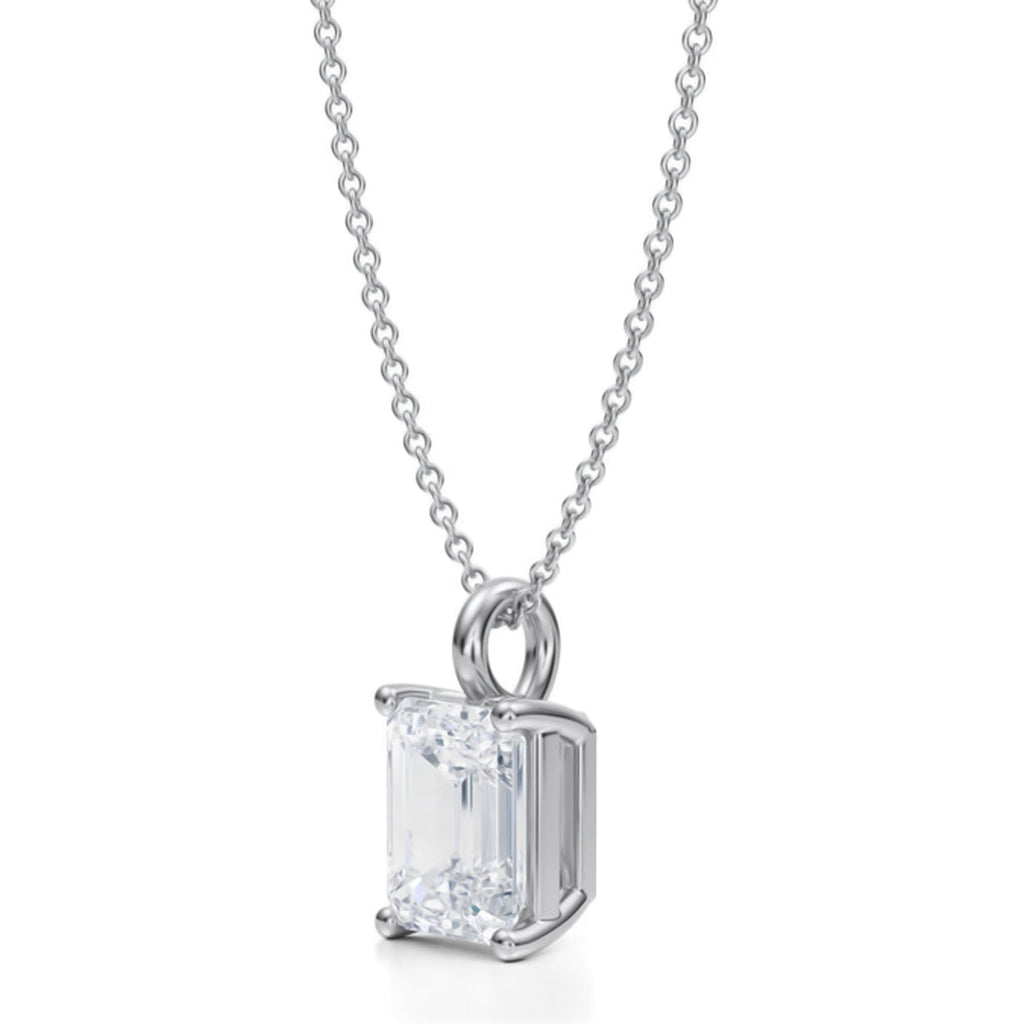 Emerald Lab Diamond 4-Prong Necklace 14K White Gold (2.00ct)