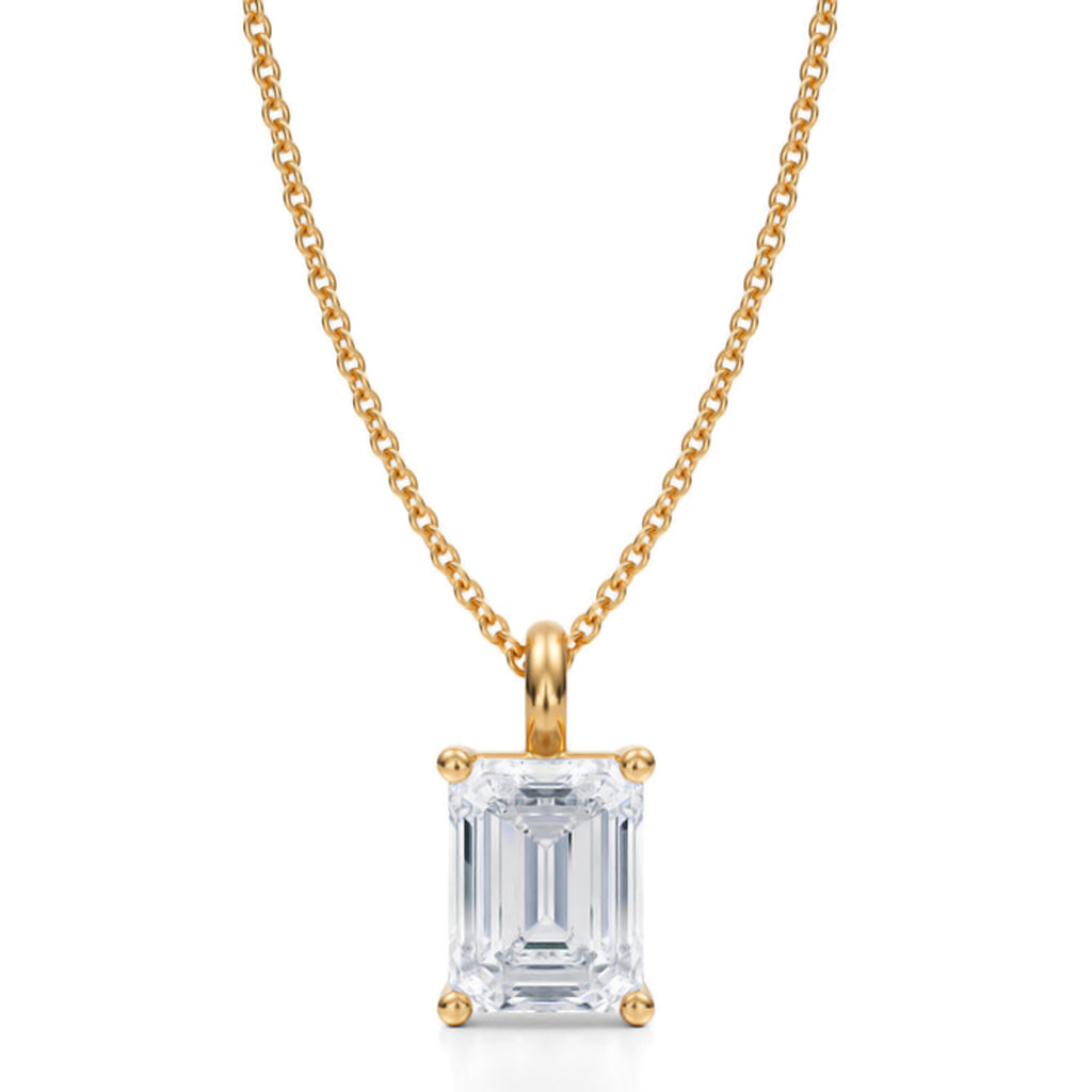 Emerald Lab Diamond 4-Prong Necklace 14K Yellow Gold (2.00ct)