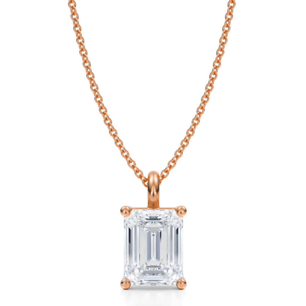 Emerald Solitaire Lab Diamond Pendant Necklace 14K Rose Gold (2.50ct)