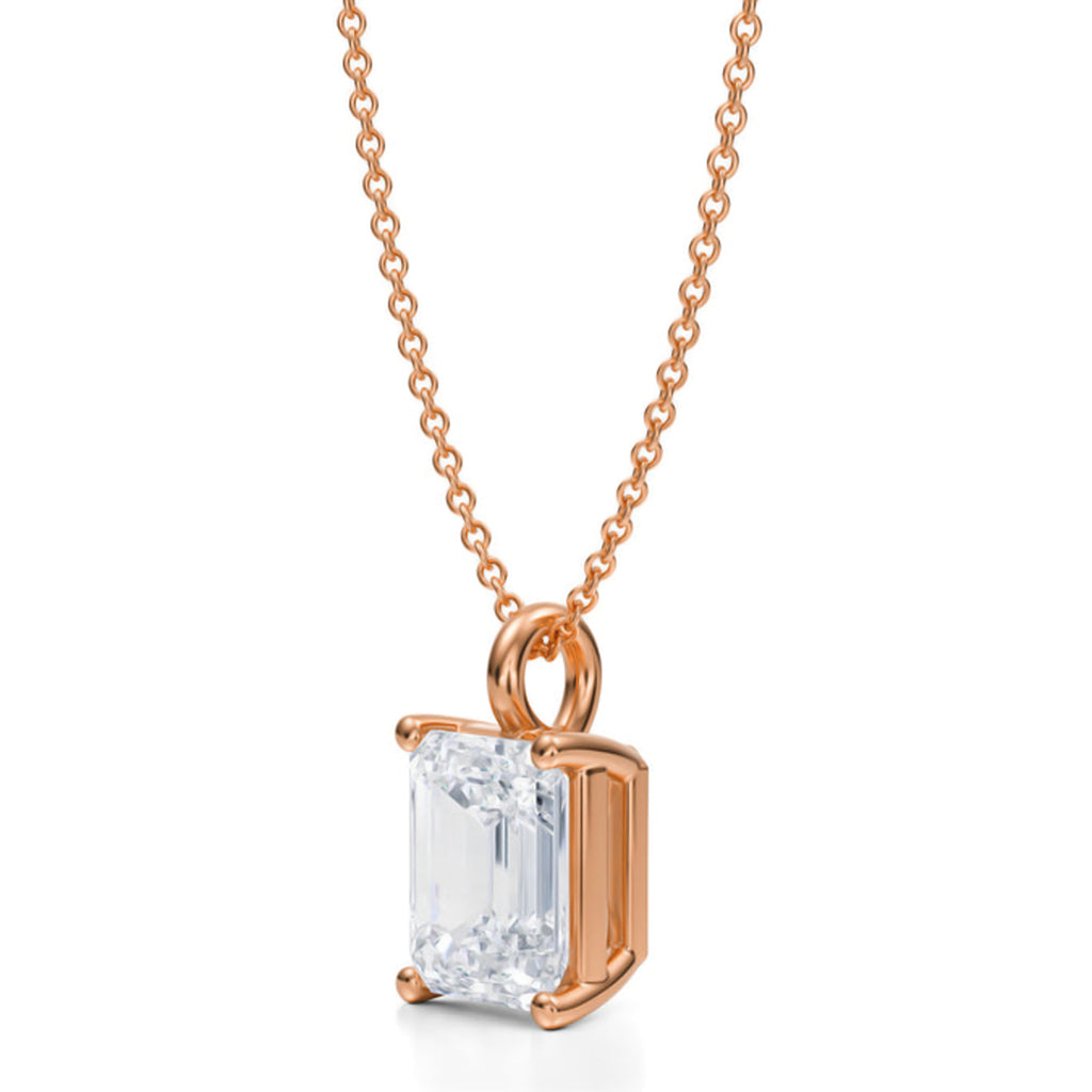 Emerald Solitaire Lab Diamond Pendant Necklace 14K Rose Gold (2.50ct)
