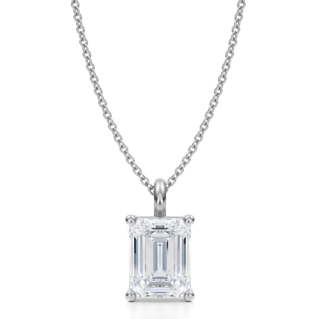 Emerald Solitaire Lab Diamond Pendant Necklace 14K White Gold (2.50ct)