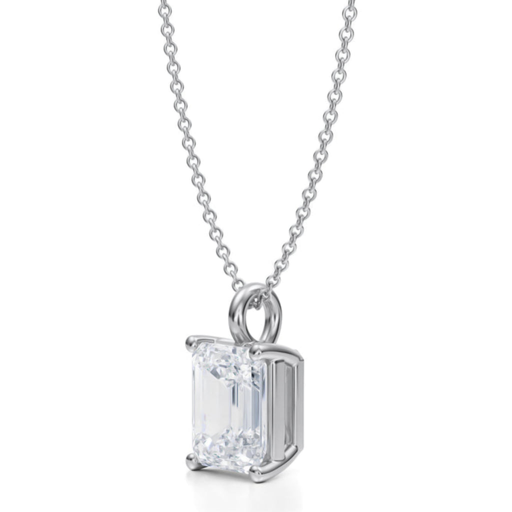 Emerald Solitaire Lab Diamond Pendant Necklace 14K White Gold (2.50ct)