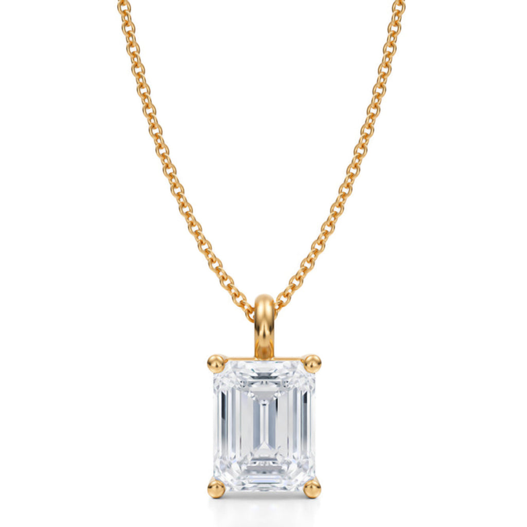 Emerald Solitaire Lab Diamond 4-Prong Necklace 14K Yellow Gold (2.50ct)