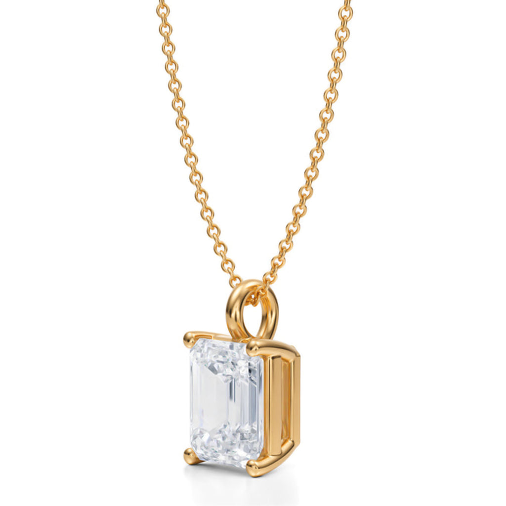 Emerald Solitaire Lab Diamond 4-Prong Necklace 14K Yellow Gold (2.50ct)
