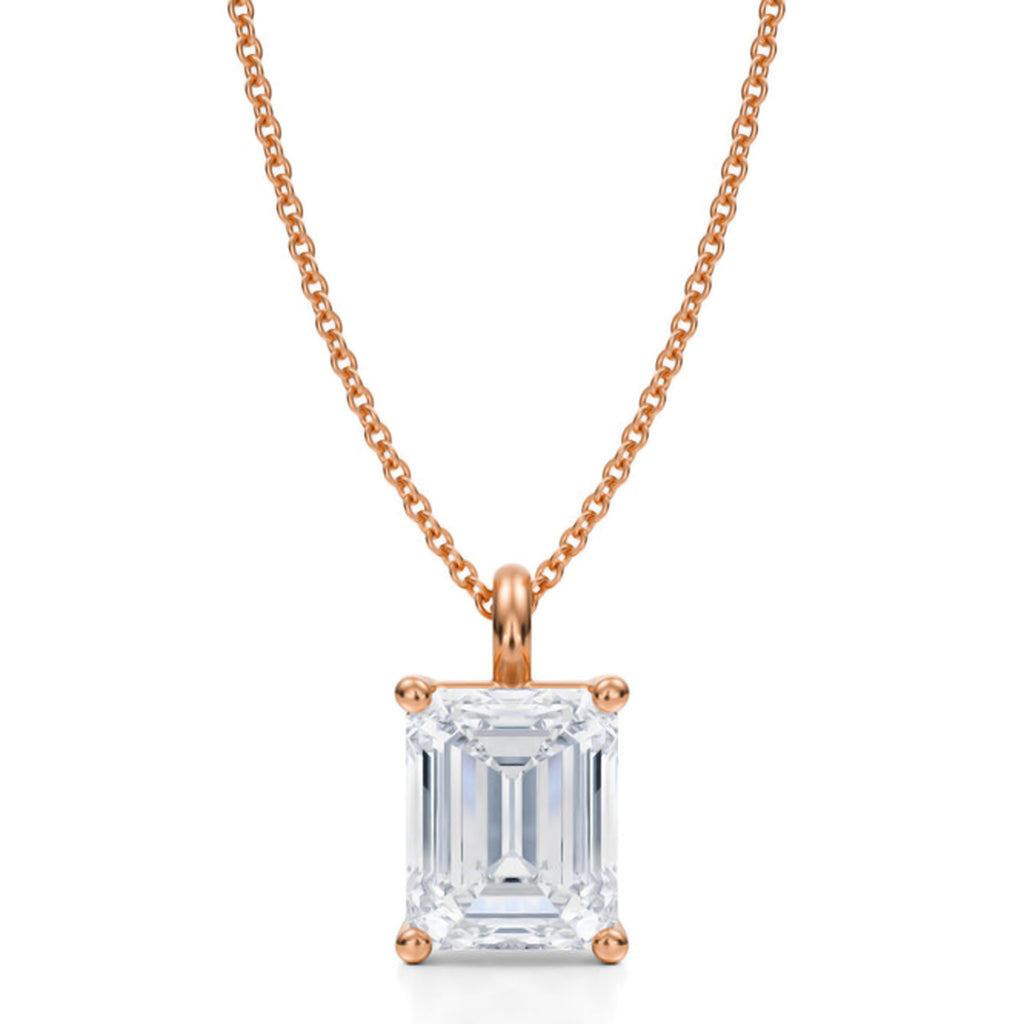 Emerald Lab Diamond 4-Prong Necklace 14K Rose Gold (3.00ct)