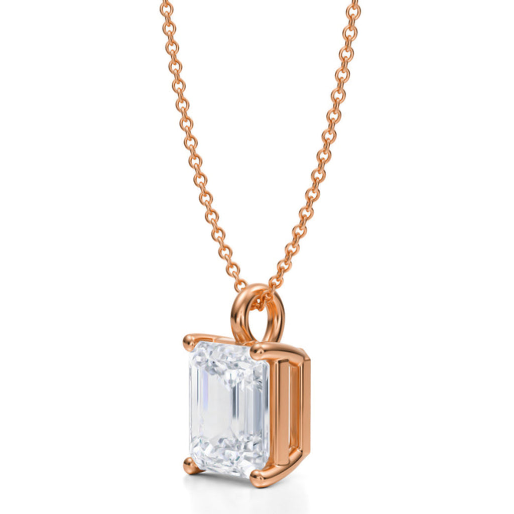 Emerald Lab Diamond 4-Prong Necklace 14K Rose Gold (3.00ct)