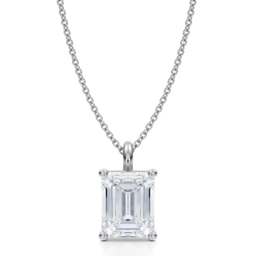 Emerald Lab Diamond 4-Prong Necklace 14K White Gold (3.00ct)