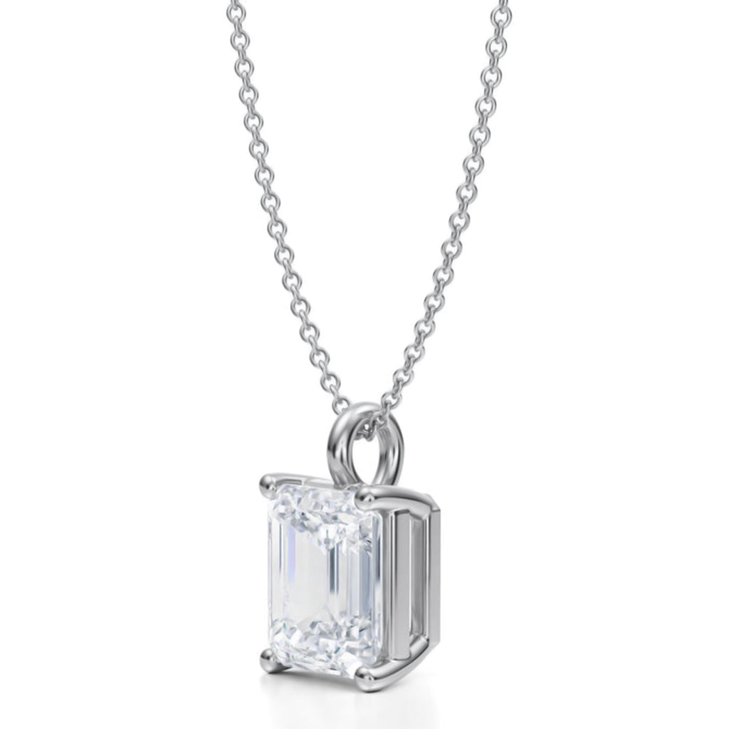 Emerald Lab Diamond 4-Prong Necklace 14K White Gold (3.00ct)