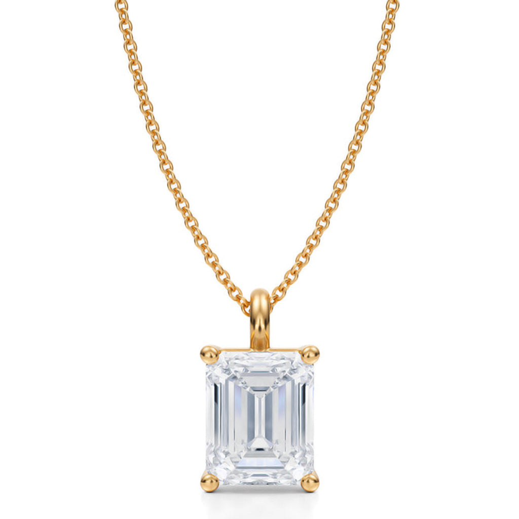 Emerald Lab Diamond 4-Prong Necklace 14K Yellow Gold (3.00ct)