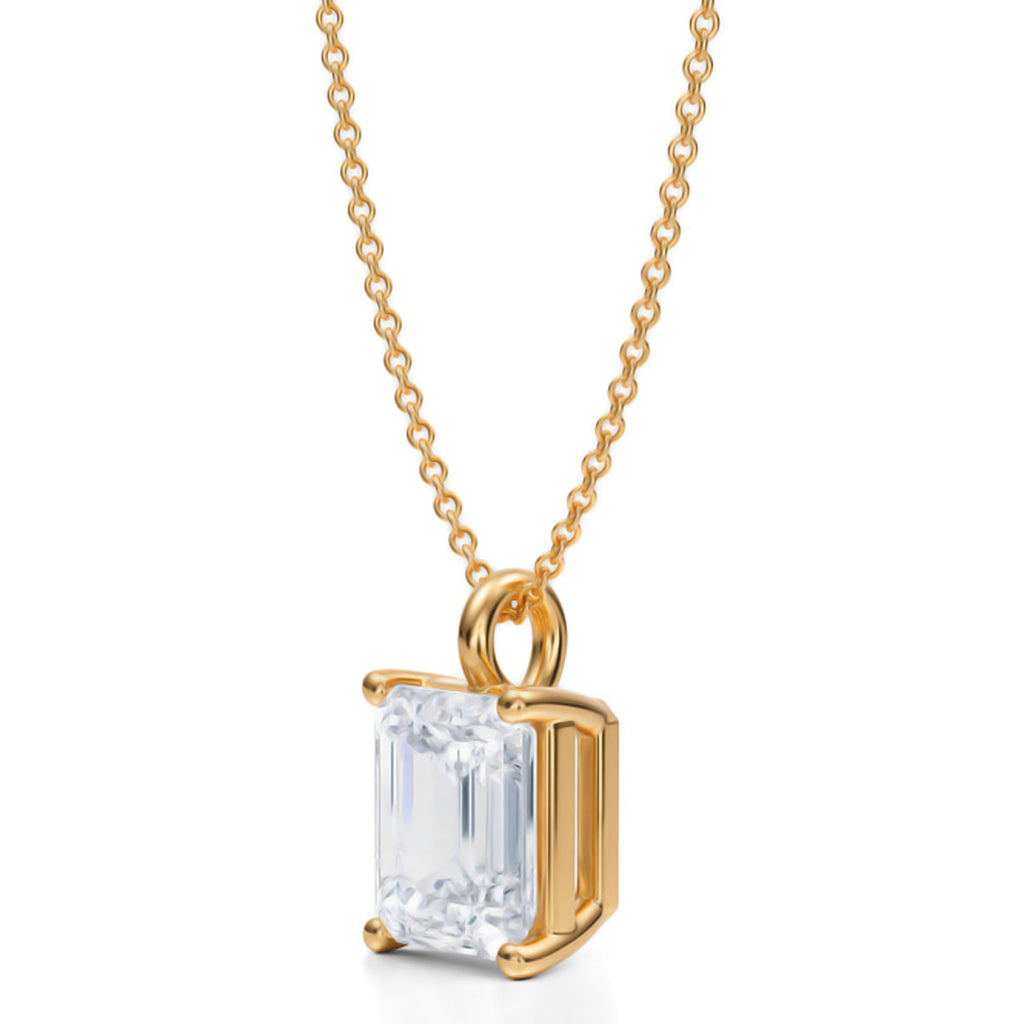 Emerald Lab Diamond 4-Prong Necklace 14K Yellow Gold (3.00ct)