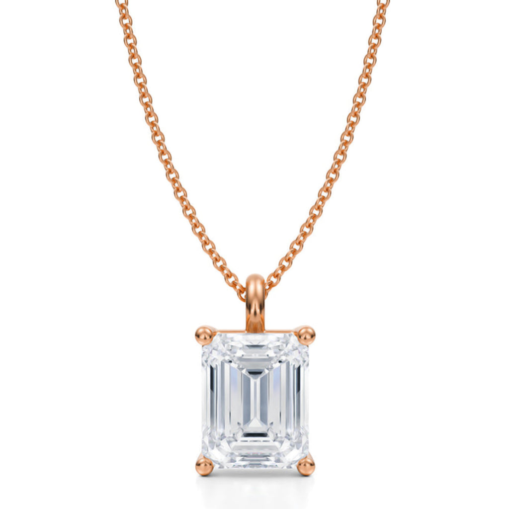 Emerald Solitaire Lab Diamond Pendant Necklace 14K Rose Gold (3.50ct)