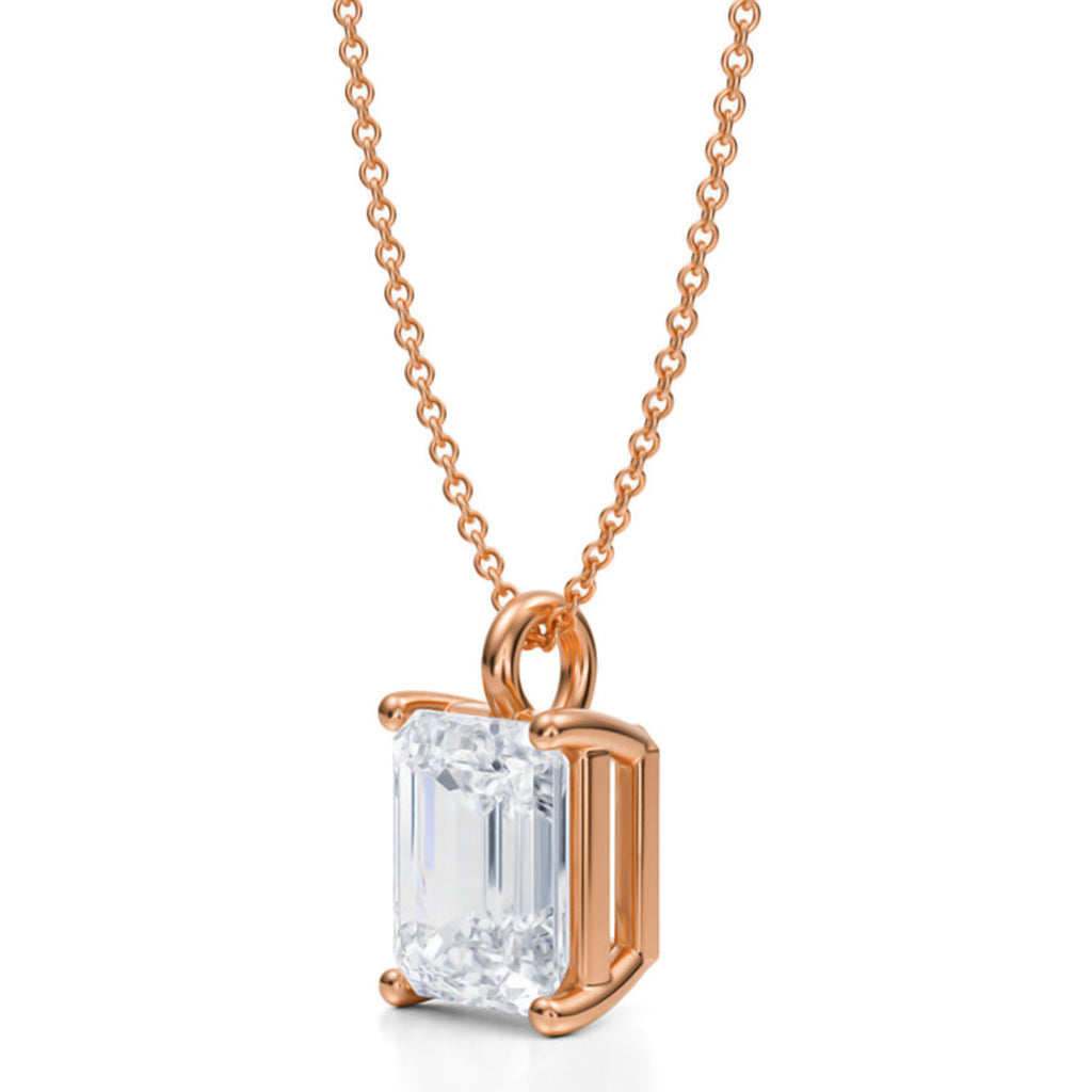 Emerald Solitaire Lab Diamond Pendant Necklace 14K Rose Gold (3.50ct)