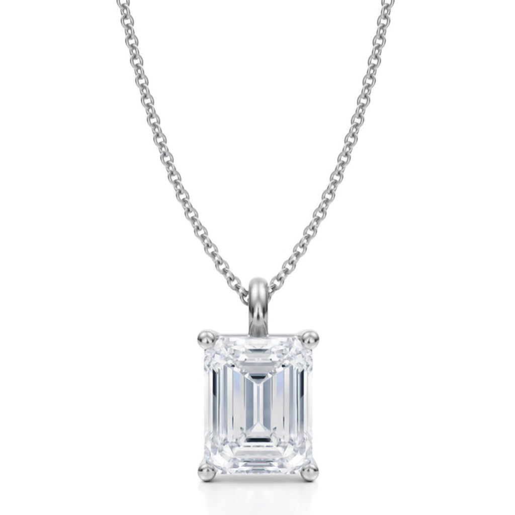 Emerald Solitaire Lab Diamond Pendant Necklace 14K White Gold (3.50ct)