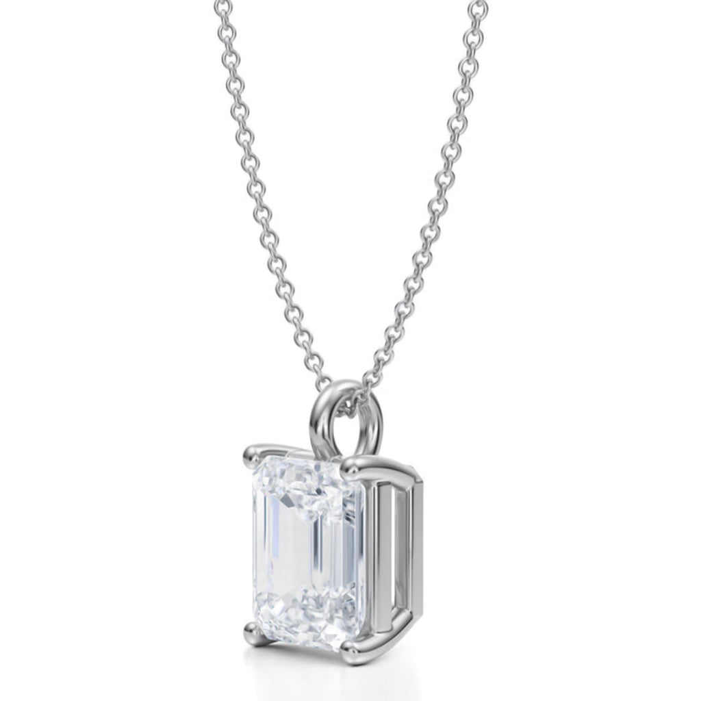 Emerald Solitaire Lab Diamond Pendant Necklace 14K White Gold (3.50ct)