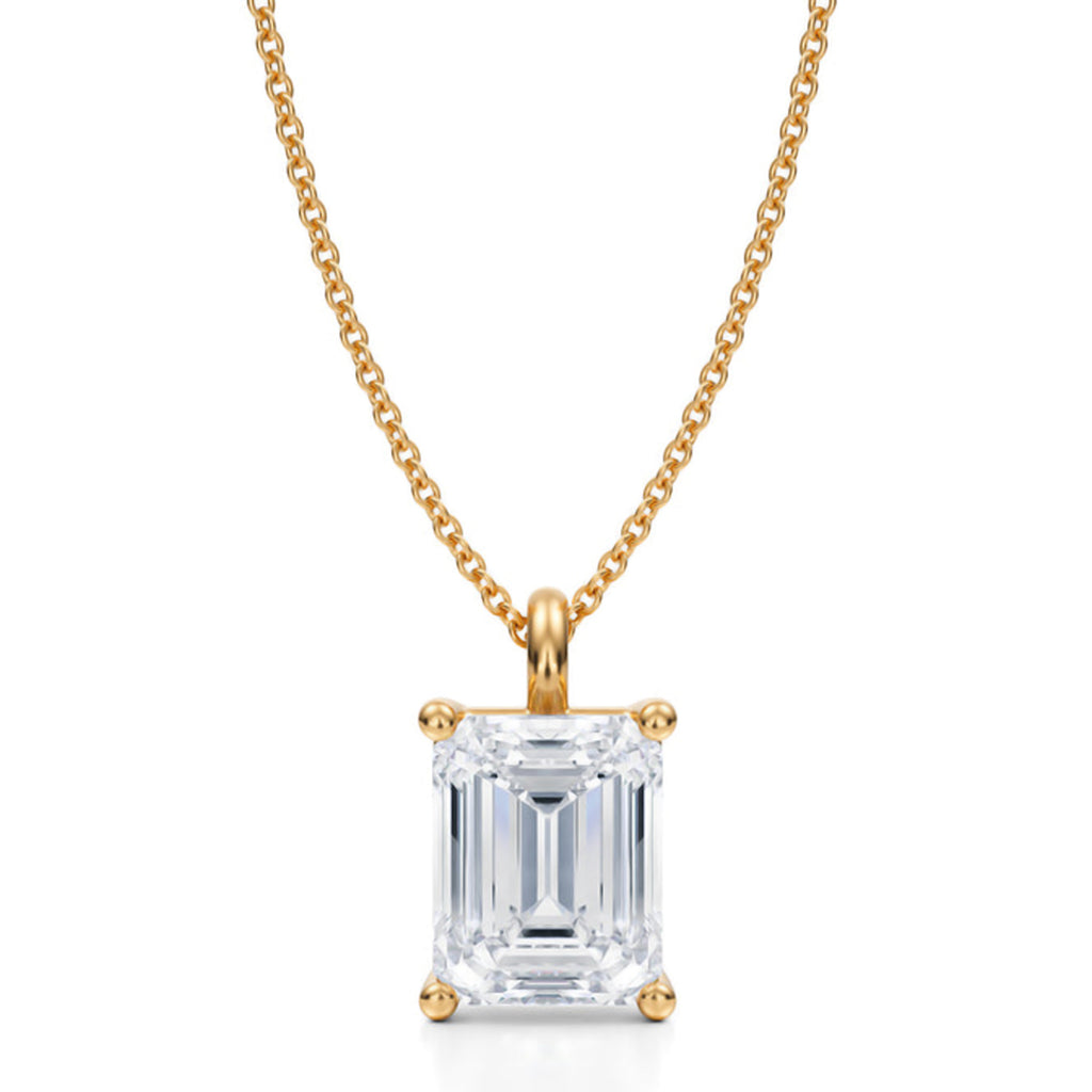 Emerald Solitaire Lab Diamond Pendant Necklace 14K Yellow Gold (3.50ct)