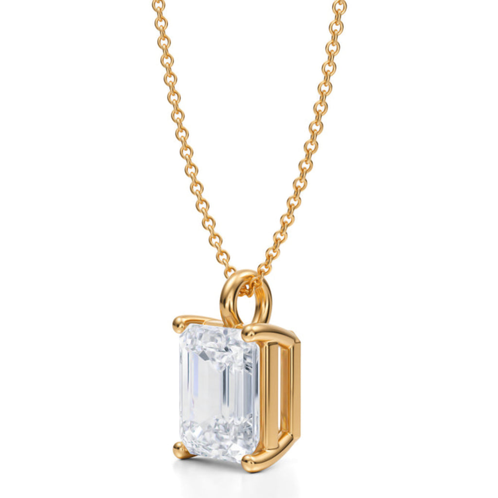 Emerald Solitaire Lab Diamond Pendant Necklace 14K Yellow Gold (3.50ct)