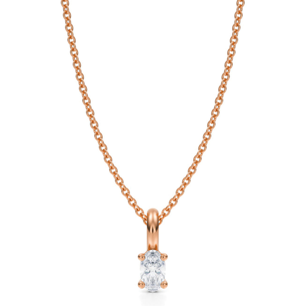 Oval Solitaire Lab Diamond Pendant Necklace 14K Rose Gold (0.25ct)