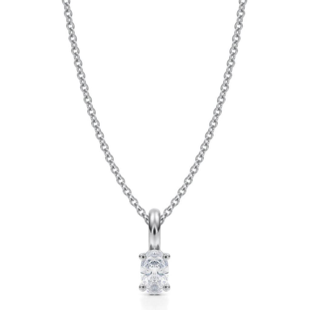 Oval Solitaire Lab Diamond Pendant Necklace 14K White Gold (0.33ct)