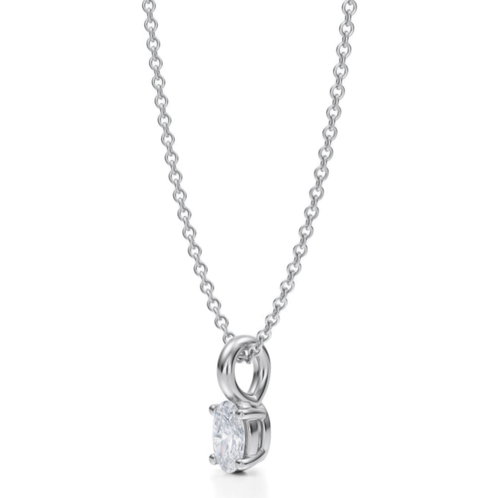 Oval Solitaire Lab Diamond Pendant Necklace 14K White Gold (0.33ct)