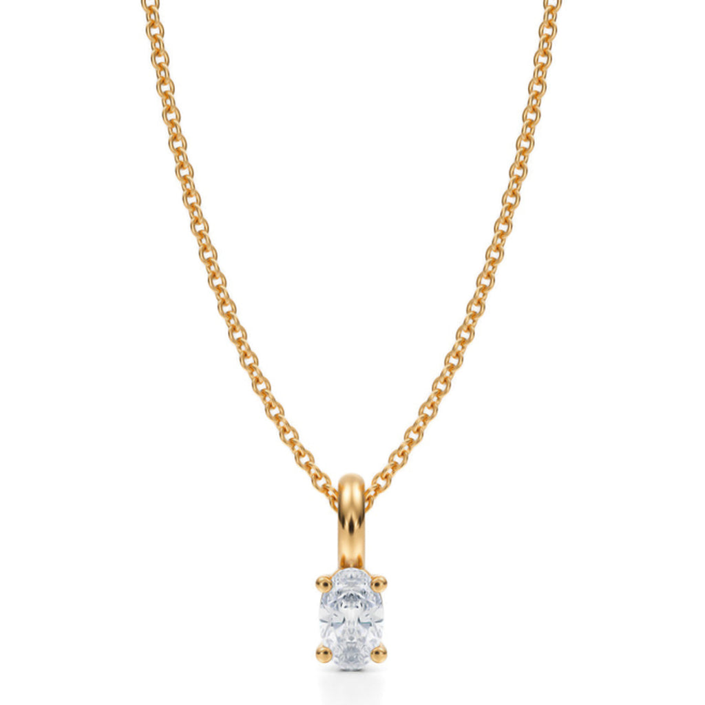 Oval Solitaire Lab Diamond Pendant Necklace 14K Yellow Gold (0.33ct)