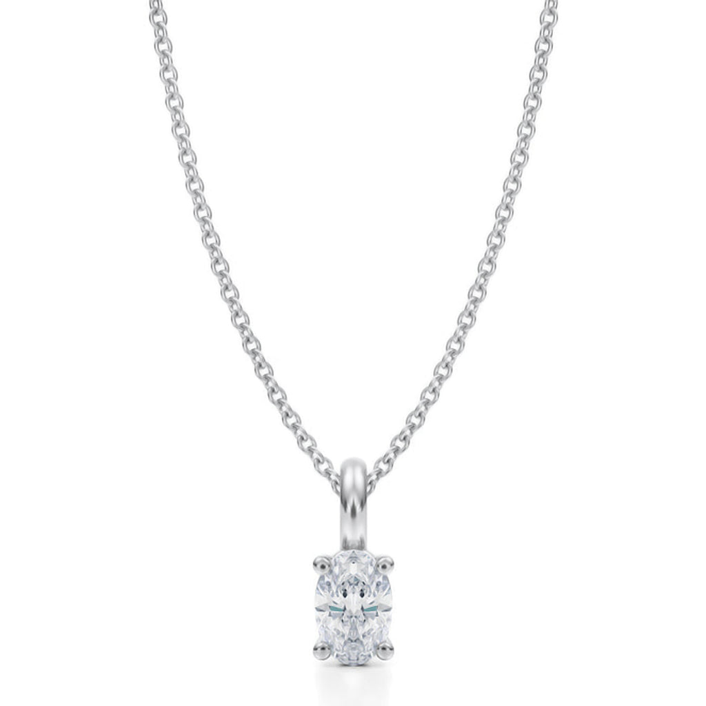 Oval Solitaire Lab Diamond Pendant Necklace 14K White Gold (0.50ct)