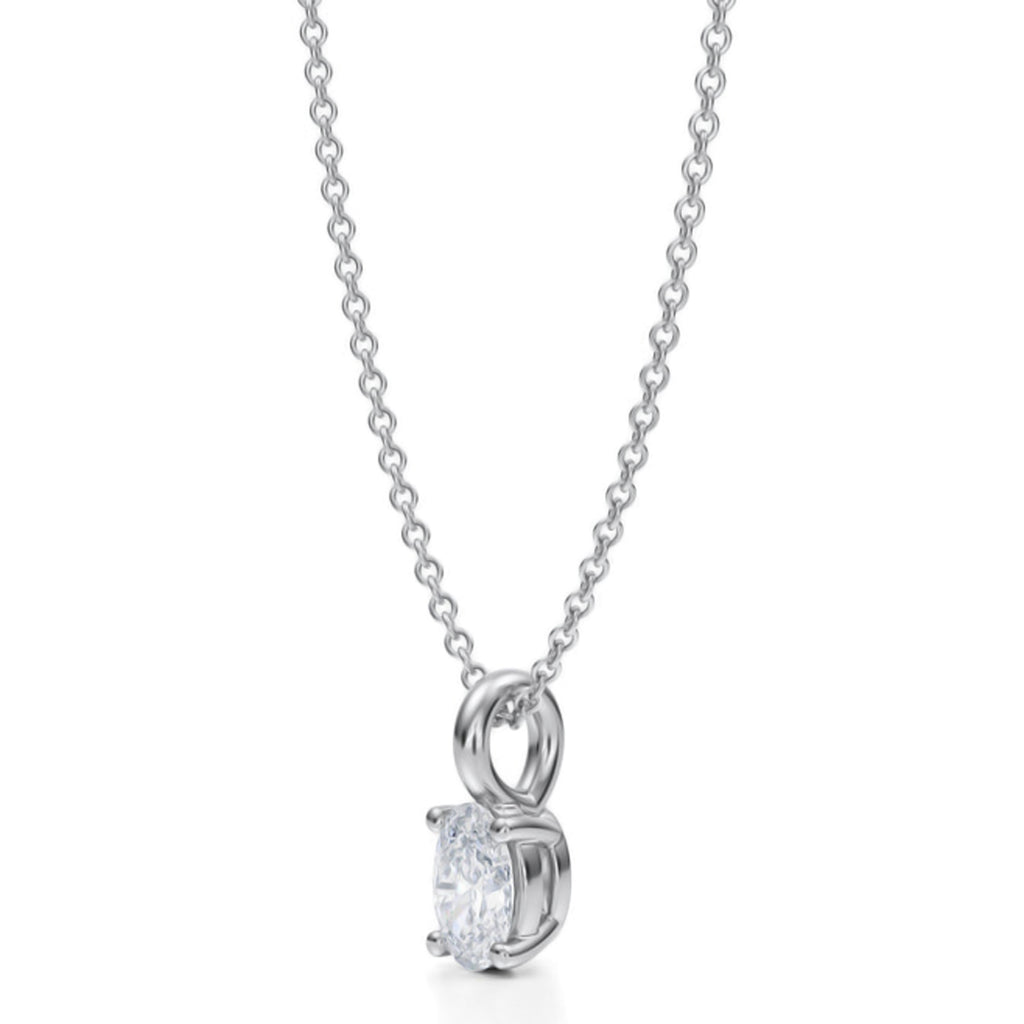 Oval Solitaire Lab Diamond Pendant Necklace 14K White Gold (0.50ct)
