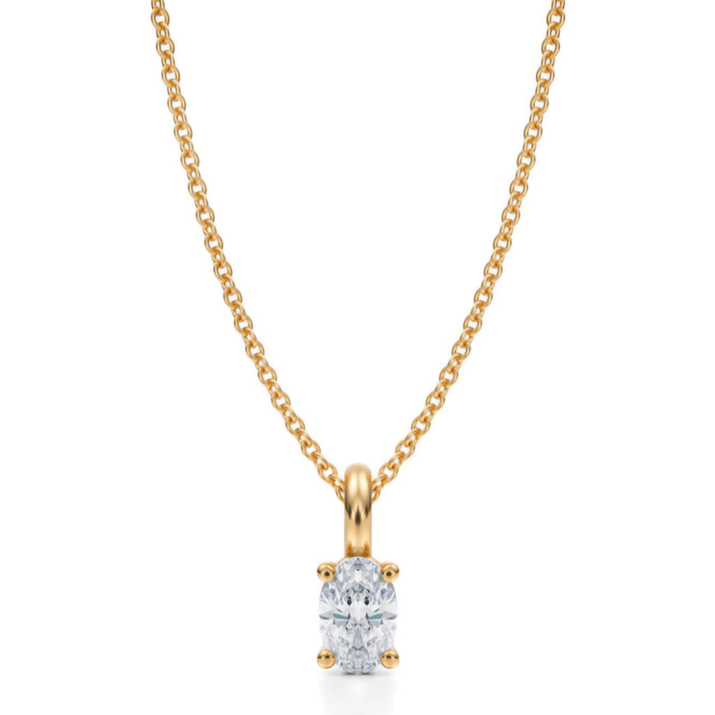 Oval Solitaire Lab Diamond Pendant Necklace 14K Yellow Gold (0.50ct)
