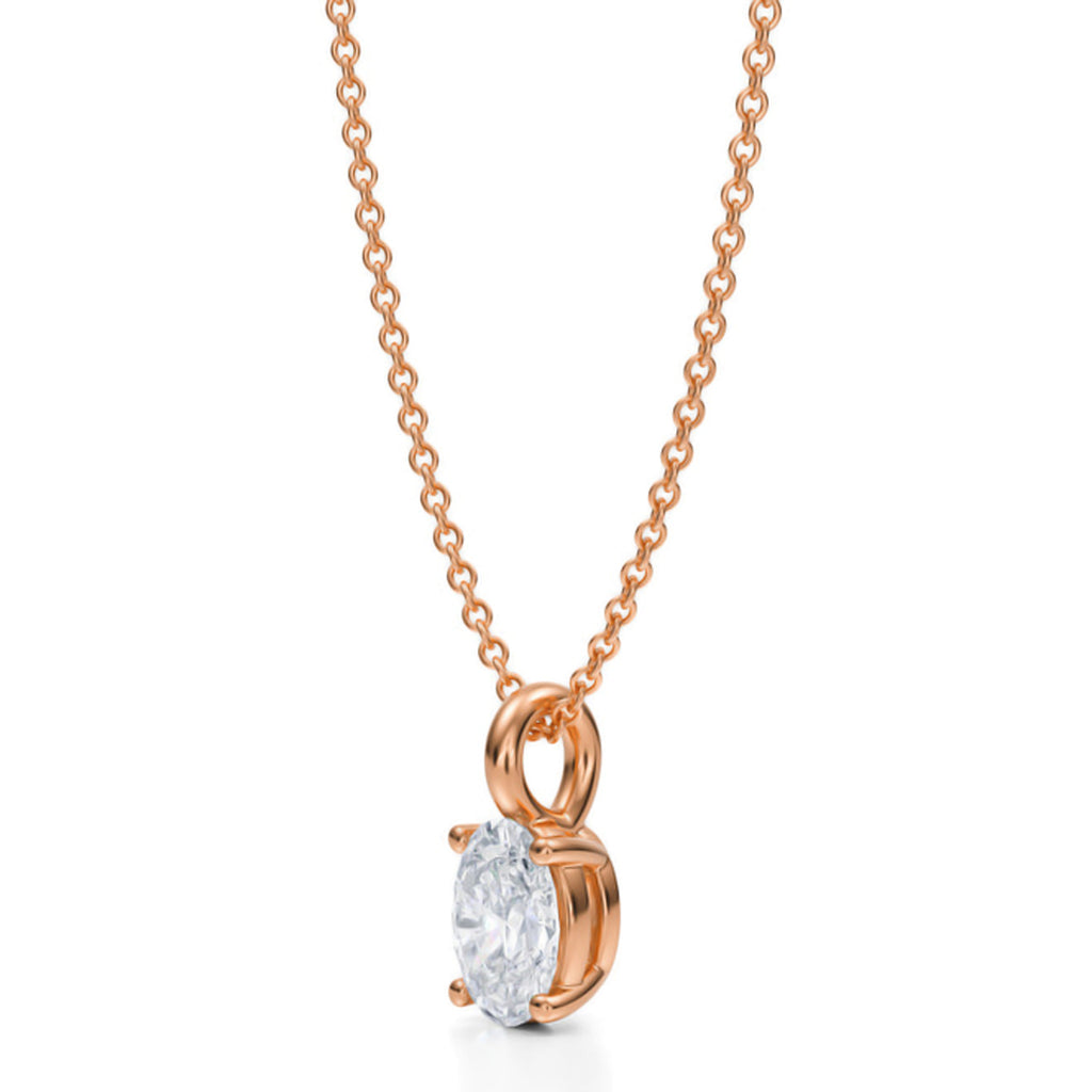 Oval Solitaire Lab Diamond Pendant Necklace 14K Rose Gold (0.75ct)
