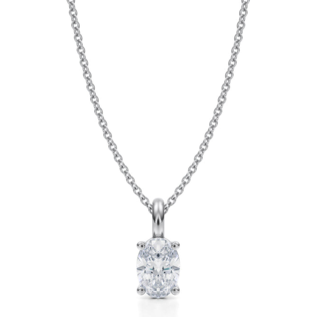 Oval Solitaire Lab Diamond Pendant Necklace 14K White Gold (0.75ct)