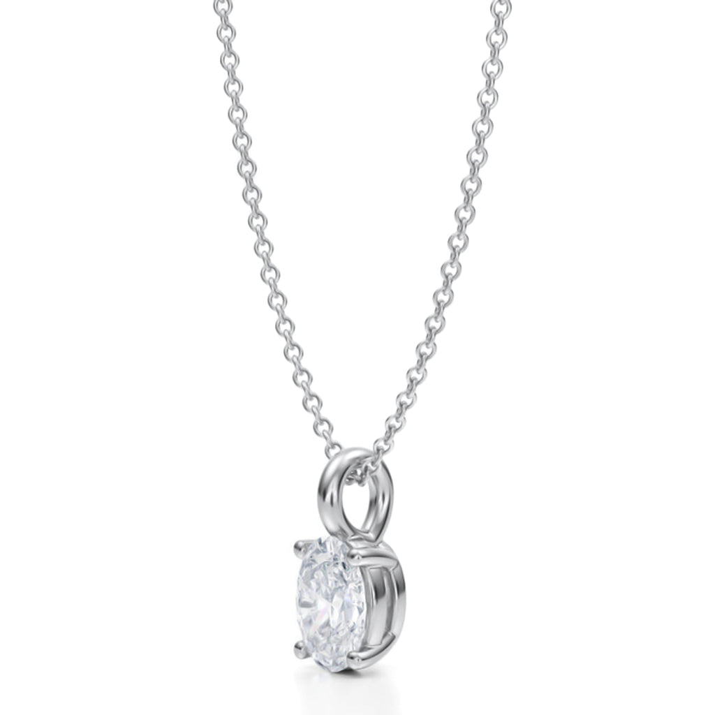 Oval Solitaire Lab Diamond Pendant Necklace 14K White Gold (0.75ct)
