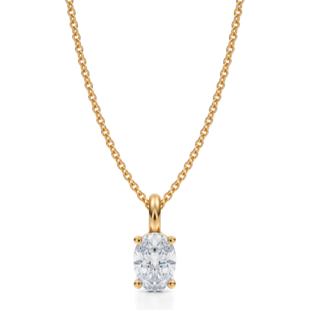 Oval Solitaire Lab Diamond Pendant Necklace 14K Yellow Gold (0.75ct)