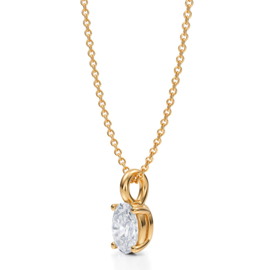 Oval Solitaire Lab Diamond Pendant Necklace 14K Yellow Gold (0.75ct)
