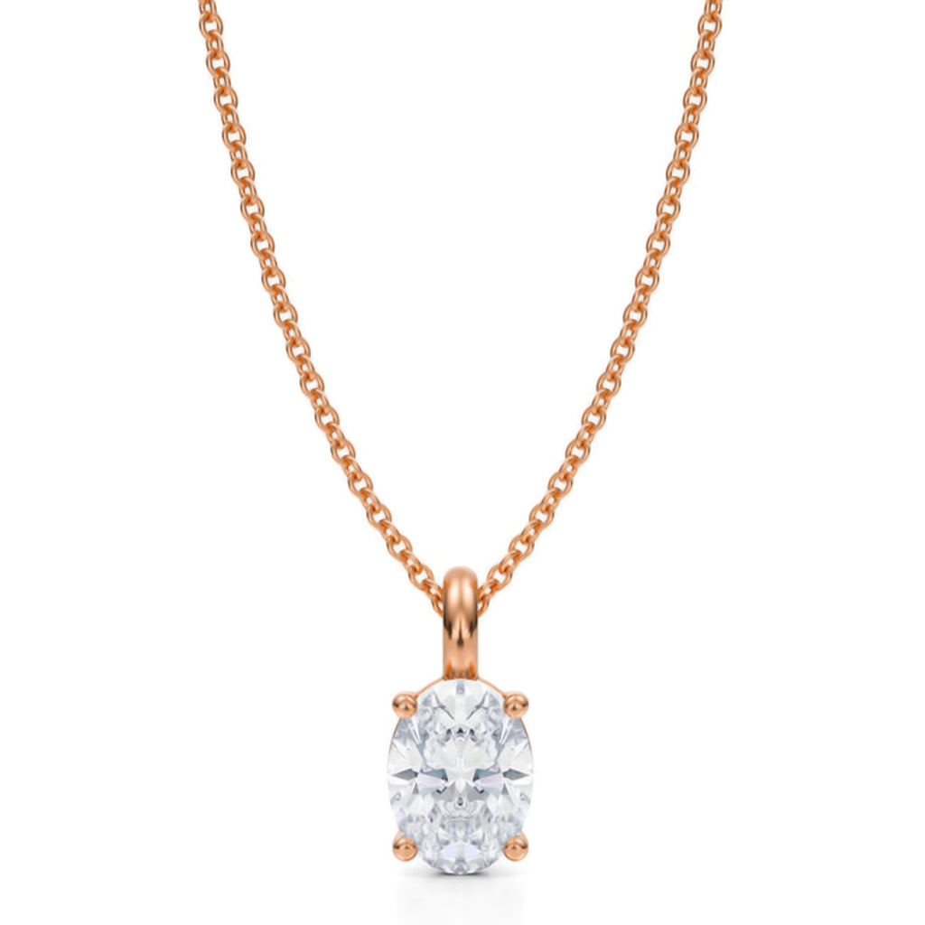 Oval Solitaire Lab Diamond Pendant Necklace 14K Rose Gold (1.00ct)