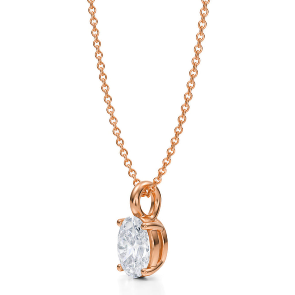 Oval Solitaire Lab Diamond Pendant Necklace 14K Rose Gold (1.00ct)