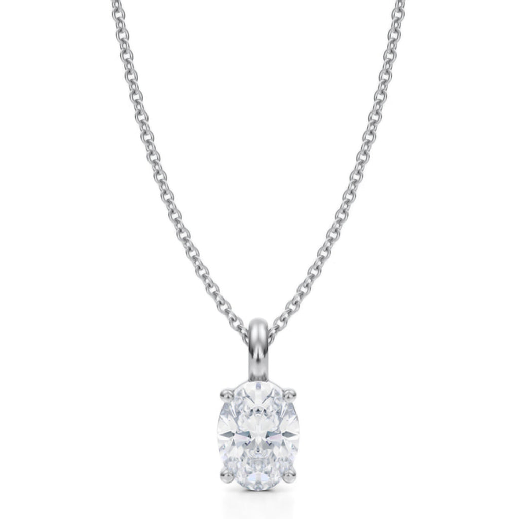 Oval Solitaire Lab Diamond Pendant Necklace 14K White Gold (1.00ct)